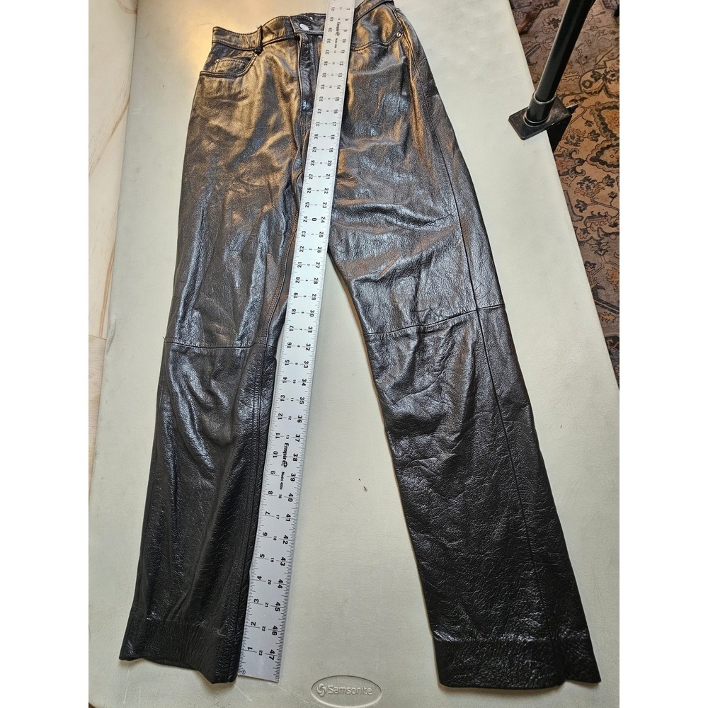 Wilsons Leather Maxima Black Leather Pants Womens 8 Y2K Straight Leg High Rise - Picture 4 of 13